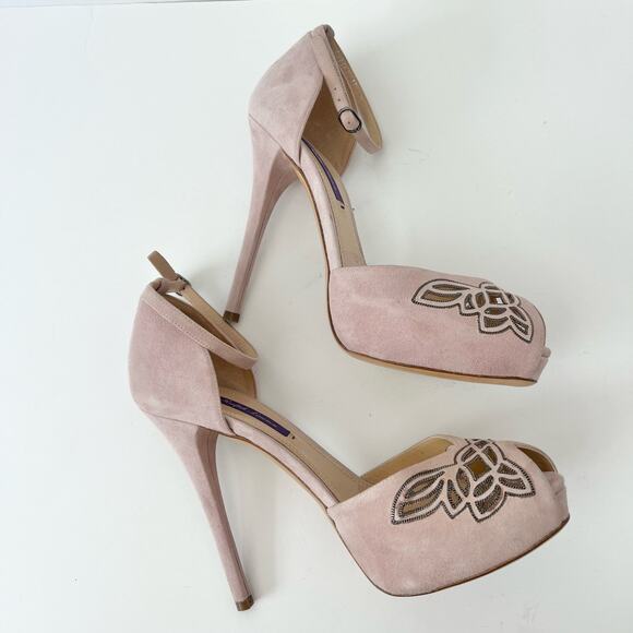 Ralph Lauren Collection Jebine Suede Platform Sandals Pale Pink Mauve | Size 39B - Picture 6 of 16